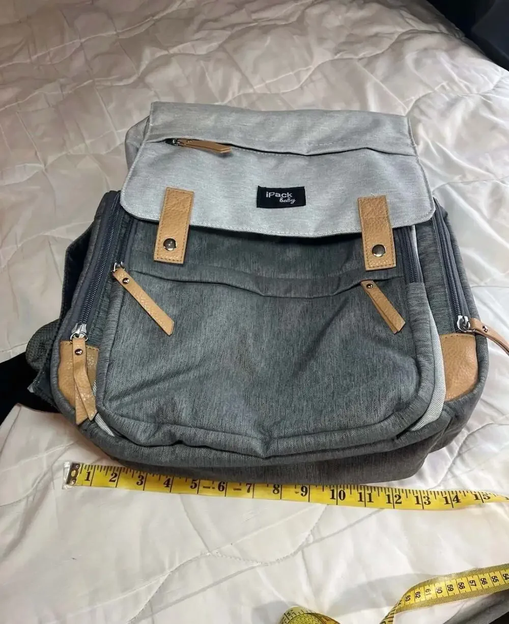 iPack Baby Diaper Bag Backpack Gray and Tan